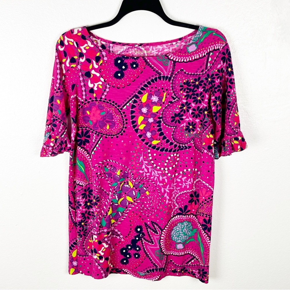 LILLY PULITZER Sophie Paisley Ruffle Bell Sleeves Boatneck Shift Dress Medium